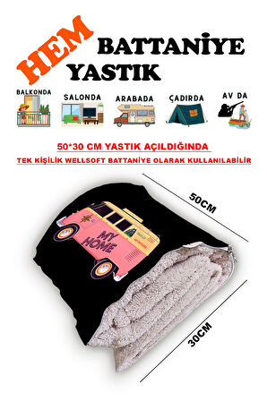 Karavan Camping Baskılı Tv Battaniyeli Opsiyonel Dekoratif Hediye Yastık Battaniye 2in1 Gifts-1