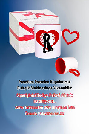 Sevgiliye Özel Baskılı Kalpli Kırmızı Kupa Bardak Çay Kahve Fincanı