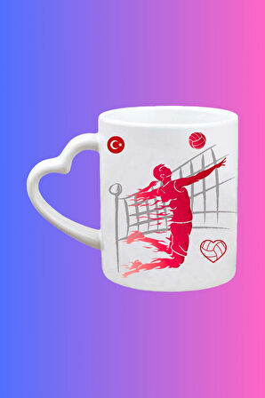 Voleybol Temalı Erkek Oyuncu Baskılı Kalpli Kulp Kupa Bardak Çay Kahve Fincanı-2