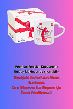 Voleybol Temalı Erkek Oyuncu Baskılı Kalpli Kulp Kupa Bardak Çay Kahve Fincanı-2