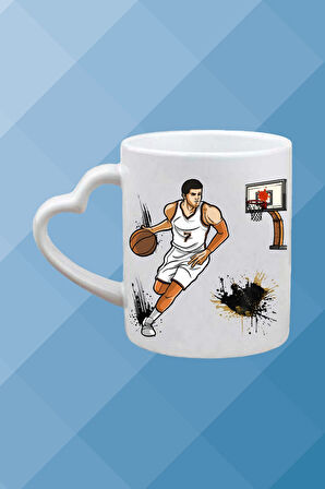 Basketboll Temalı Erkek Oyuncu Baskılı Kalpli Kulp Kupa Bardak Çay Kahve Fincanı-1