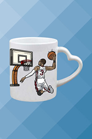 Basketboll Temalı Erkek Oyuncu Baskılı Kalpli Kulp Kupa Bardak Çay Kahve Fincanı-2