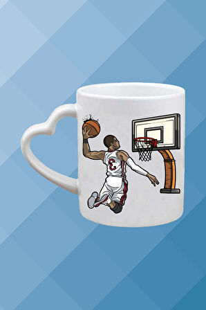 Basketboll Temalı Erkek Oyuncu Baskılı Kalpli Kulp Kupa Bardak Çay Kahve Fincanı-2