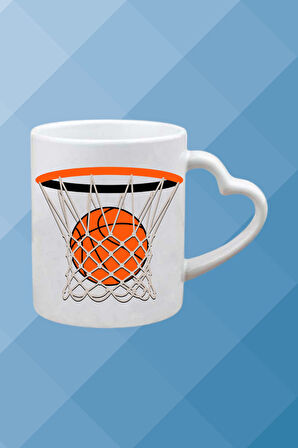 Basketboll Temalı Basket Sever Kalpli Kulp Kupa Bardak Çay Kahve Fincanı-2