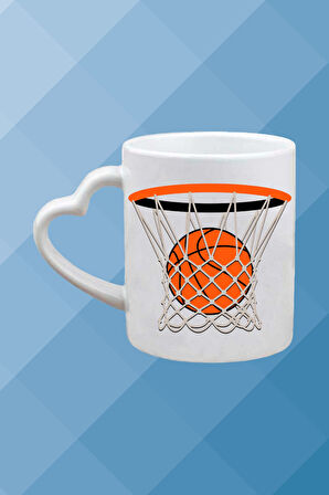 Basketboll Temalı Basket Sever Kalpli Kulp Kupa Bardak Çay Kahve Fincanı-2