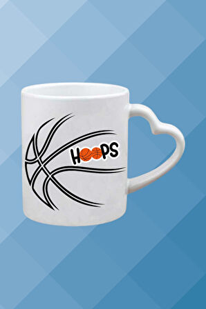 Basketboll Temalı Basket Sever Kalpli Kulp Kupa Bardak Çay Kahve Fincanı-3