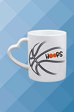 Basketboll Temalı Basket Sever Kalpli Kulp Kupa Bardak Çay Kahve Fincanı-3