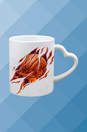 Basketboll Temalı Basket Sever Kalpli Kulp Kupa Bardak Çay Kahve Fincanı-4