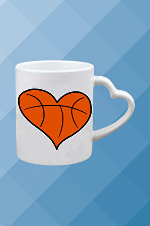 Basketboll Temalı Basket Sever Kalpli Kulp Kupa Bardak Çay Kahve Fincanı-7