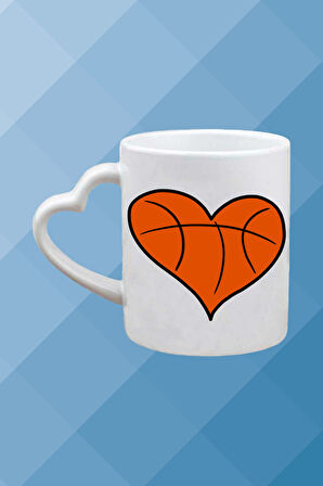 Basketboll Temalı Basket Sever Kalpli Kulp Kupa Bardak Çay Kahve Fincanı-7
