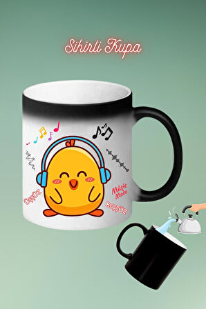Music Mode Ponçik Civciv Baskılı Sihirli Kupa Bardak Çay Kahve Fincanı