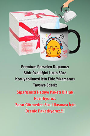 Music Mode Ponçik Civciv Baskılı Sihirli Kupa Bardak Çay Kahve Fincanı