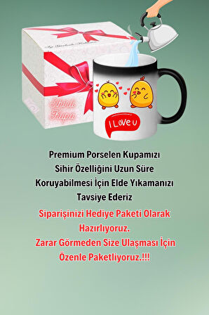 Love Ponçik Civciv Baskılı Sihirli Kupa Bardak Çay Kahve Fincanı