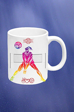 Voleybol Temalı Kadın Oyuncu Baskılı Kupa Bardak Çay Kahve Fincanı-3
