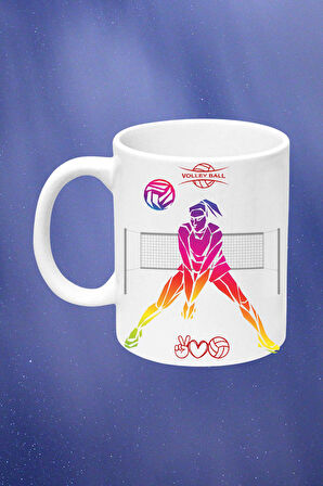Voleybol Temalı Kadın Oyuncu Baskılı Kupa Bardak Çay Kahve Fincanı-3