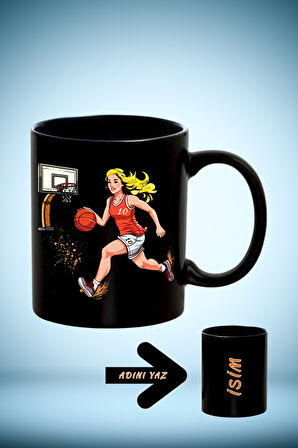 Basketboll Temalı Basket Sever Kadın Oyuncu İsimli Siyah Kupa Bardak Çay Kahve Fincanı-2