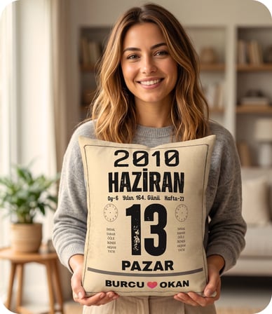 Takvim Yastık Doğum Günü Yıldönümü Hediyesi Takvim Yaprağı Hediyelik Dekoratif Yastık 40x28cm