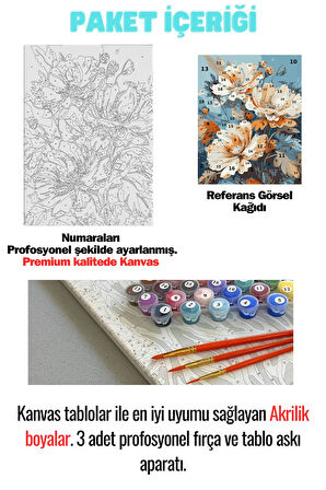 Sayılarla Boyama Çerçeveli Hobi Seti Numaralı Tuval Fırça Boya Dahil Kasnaklı ÇİÇEK 40X50 Cm