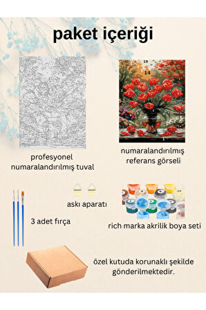 Sayılarla Boyama Seti Numaralı Tuval Fırça Boya Dahil Kasnaklı Set 50x70 Cm - ÇİÇEK002