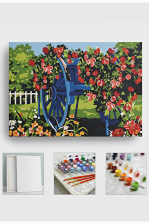 Sayılarla Boyama Seti Numaralı Tuval Fırça Boya 40x50 Cm Çiçek Arabası