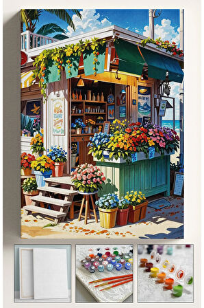 Sayılarla Boyama Tuval Seti Fırça Boya Dahil (Çıtalı) 40x50 CM - ÇİÇEK BAR