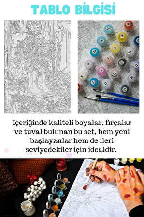 Sayılarla Boyama Çerçeveli Hobi Seti Numaralı Tuval Fırça Boya Dahil Kasnaklı ÇİÇEK BOT 40X50 Cm