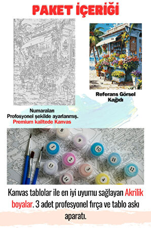Sayılarla Boyama Çerçeveli Hobi Seti Numaralı Tuval Fırça Boya Dahil Kasnaklı ÇİÇEKÇİ 40X50 Cm