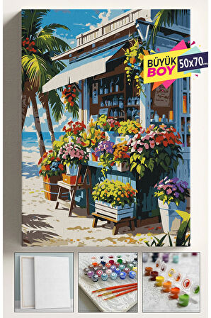 Sayılarla Boyama Seti Numaralı Tuval Fırça Boya Dahil Kasnaklı Set 50x70 Cm - ÇİÇEKÇİ