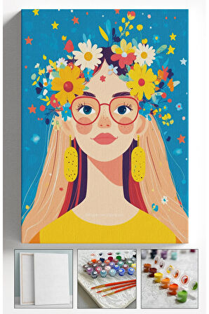 Sayılarla Boyama Çerçeveli Hobi Seti Numaralı Tuval  Fırça Boya Dahil Kasnaklı 40X50 Cm