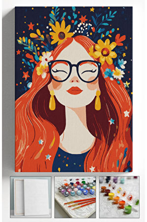 Sayılarla Boyama Çerçeveli Hobi Seti Numaralı Tuval  Fırça Boya Dahil Kasnaklı 40X50 Cm