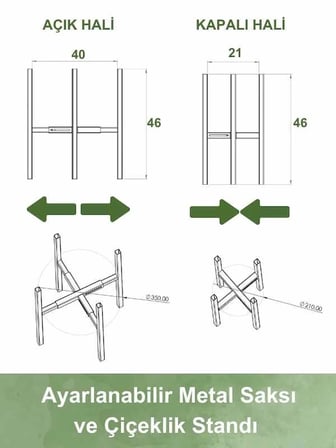 Ayarlanabilir Metal Saksı ve Çiçeklik Standı | Siyah Mat | Dekoratif Salon & Balkon Bitki Standı