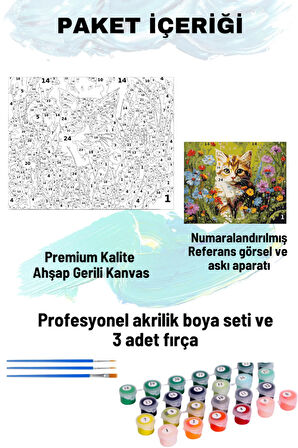 Sayılarla Boyama Seti Numaralı Tuval Fırça Boya 40x50 Cm Çiçekli Tekir