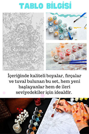 Sayılarla Boyama Hobi Seti Çerçeveli Numaralı Tuval Fırça Boya Dahil Kasnaklı 40x50 Cm