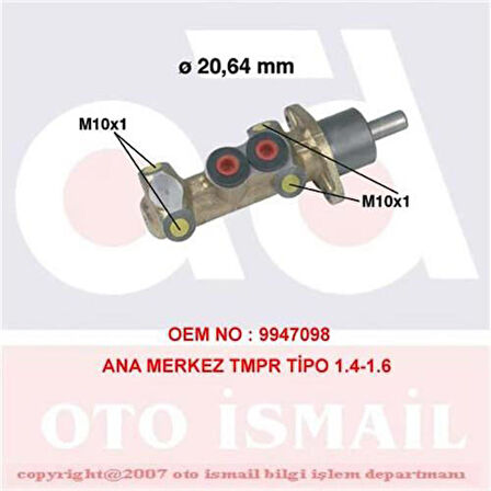 CIFAM Ana Merkez Tempra 1.4-1.6-1.8 90-96 Tıpo 1.4-1.6-1.8 81-95 20.6mm