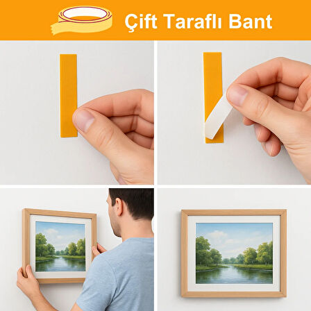 BEYLİNİ Çift Taraflı Bant 35mm Dayanıklı Süper Yapışkanlı Tablo Asma Halı Sabitleme Montaj Bantı 25 Metre