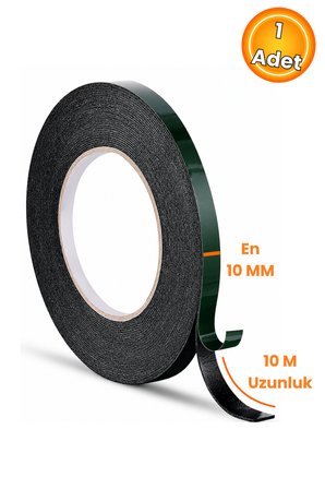Çift Taraflı Köpük Bant Siyah 10 mm x 10 Metre – 1,5 mm Kalınlık EVA Sünger Bant, Güçlü Yapışkanlı Montaj ve Sızdırmazlık Bandı