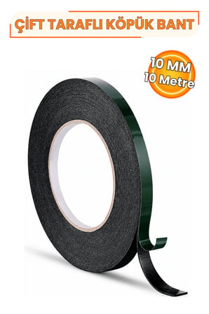Çift Taraflı Köpük Bant Siyah 10 mm x 10 Metre – 1,5 mm Kalınlık EVA Sünger Bant, Güçlü Yapışkanlı Montaj ve Sızdırmazlık Bandı