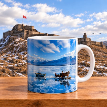Kars Çıldır Gölü Temalı 300 ml Porselen Kupa Kış Manzaralı Hediyelik Bardak