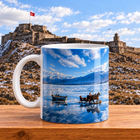 Kars Çıldır Gölü Temalı 300 ml Porselen Kupa Kış Manzaralı Hediyelik Bardak