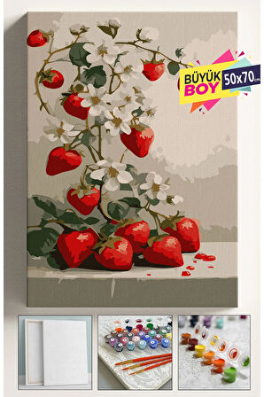 Sayılarla Boyama Seti Numaralı Tuval Fırça Boya Dahil Kasnaklı Set 50x70 Cm - ÇİLEK AĞACI