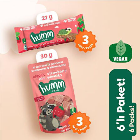 Organik Vegan Çilekli Atıştırmalık Paketi - 6 adet (2 çeşit)
