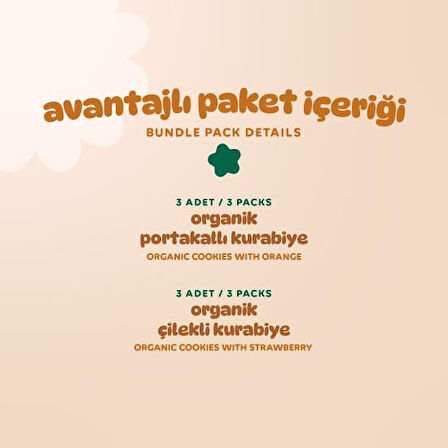 Organik Vegan Çilekli Kurabiye ve Portakallı Kurabiye Atıştırmalık Paketi - 6 adet (2 çeşit)