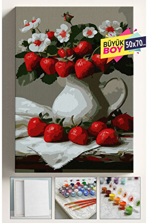 Sayılarla Boyama Seti Numaralı Tuval Fırça Boya Dahil Kasnaklı Set 50x70 Cm - ÇİLEK VAZO