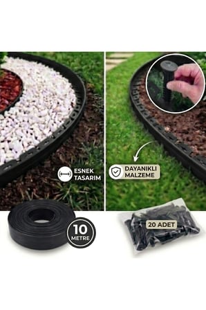 Esnek Çim Sınırlayıcı 10 Metre Çim Ayracı Bahçe Bordürü + 20 Sabitleme Çivisi