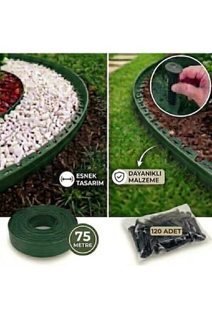 Esnek Çim Sınırlayıcı 75 Metre Çim Ayracı Bahçe Bordürü + 120 Sabitleme Çivisi
