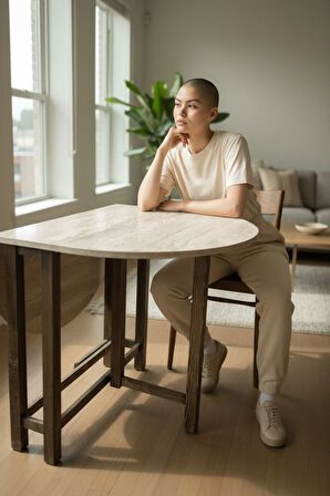 Katlanır Kanatlı Masa Yemek Masası Çalışma Masası Mutfak Masası TRAVERTEN