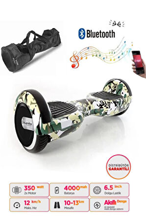 Elektrikli Kaykay Hoverboard 6.5 Inch Yeşil Kamuflaj Grafity Desenli Akıllı Denge Taşıma Çanta Hediye