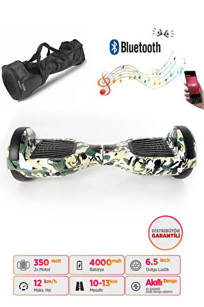 Elektrikli Kaykay Hoverboard 6.5 Inch Yeşil Kamuflaj Grafity Desenli Akıllı Denge Taşıma Çanta Hediye