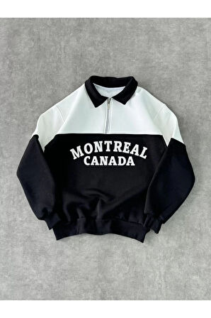 Yarım Fermuarlı Parçalı Yakalı SweatShirt