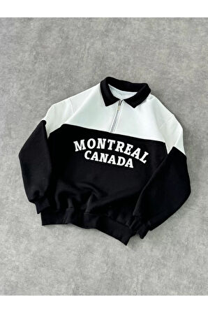 Yarım Fermuarlı Parçalı Yakalı SweatShirt